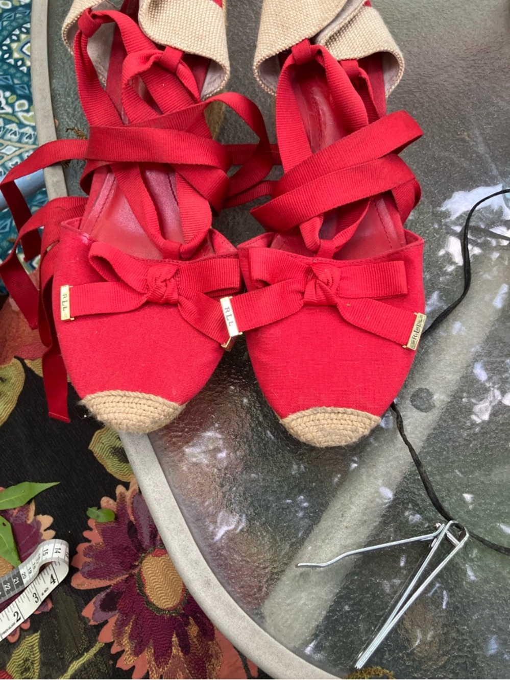 Polo by Ralph Lauren Red Espadrille Ribbon Tie Flats
